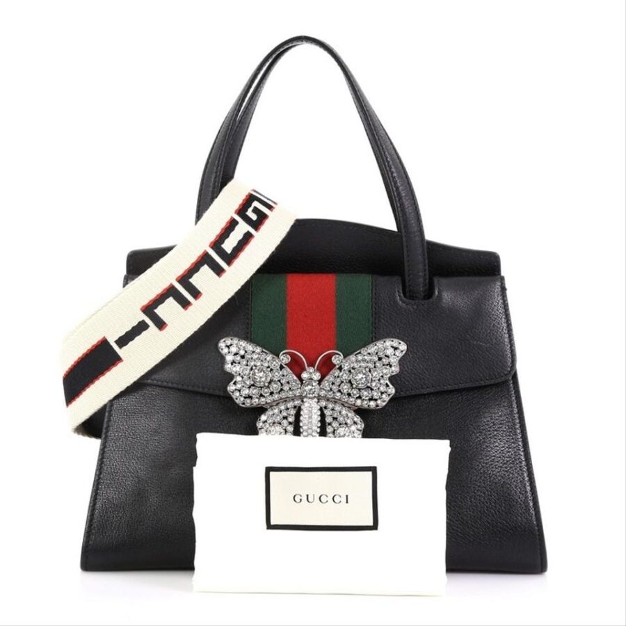 Gucci Bag Medium Totem Top Handle Black Leather Satchel | Studio Nafay