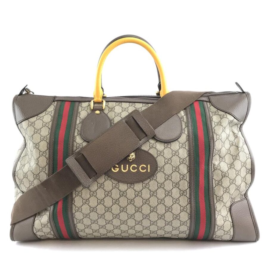 Gucci Tote Boston XL with Strap Guccissima Web Lion Head Brown Multicolors Coated Canvas and Leather Shoulder Bag | Studio Nafay
