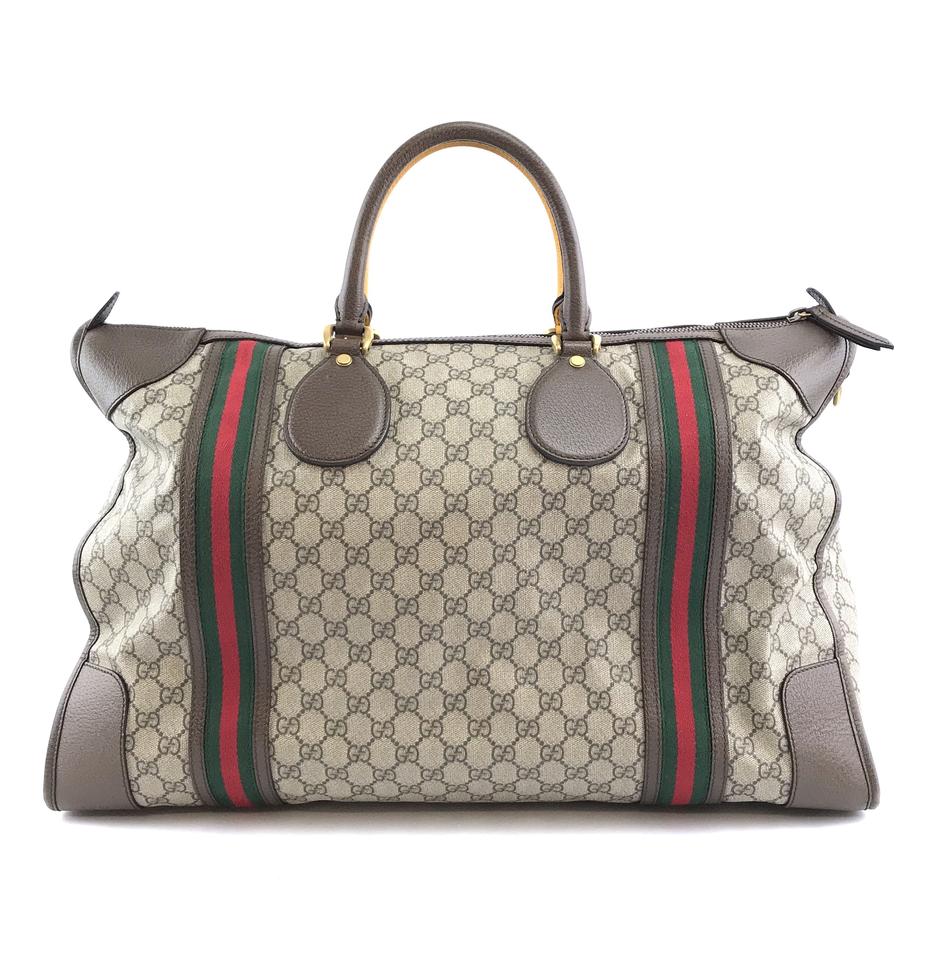 Gucci Tote Boston XL with Strap Guccissima Web Lion Head Brown Multicolors Coated Canvas and Leather Shoulder Bag