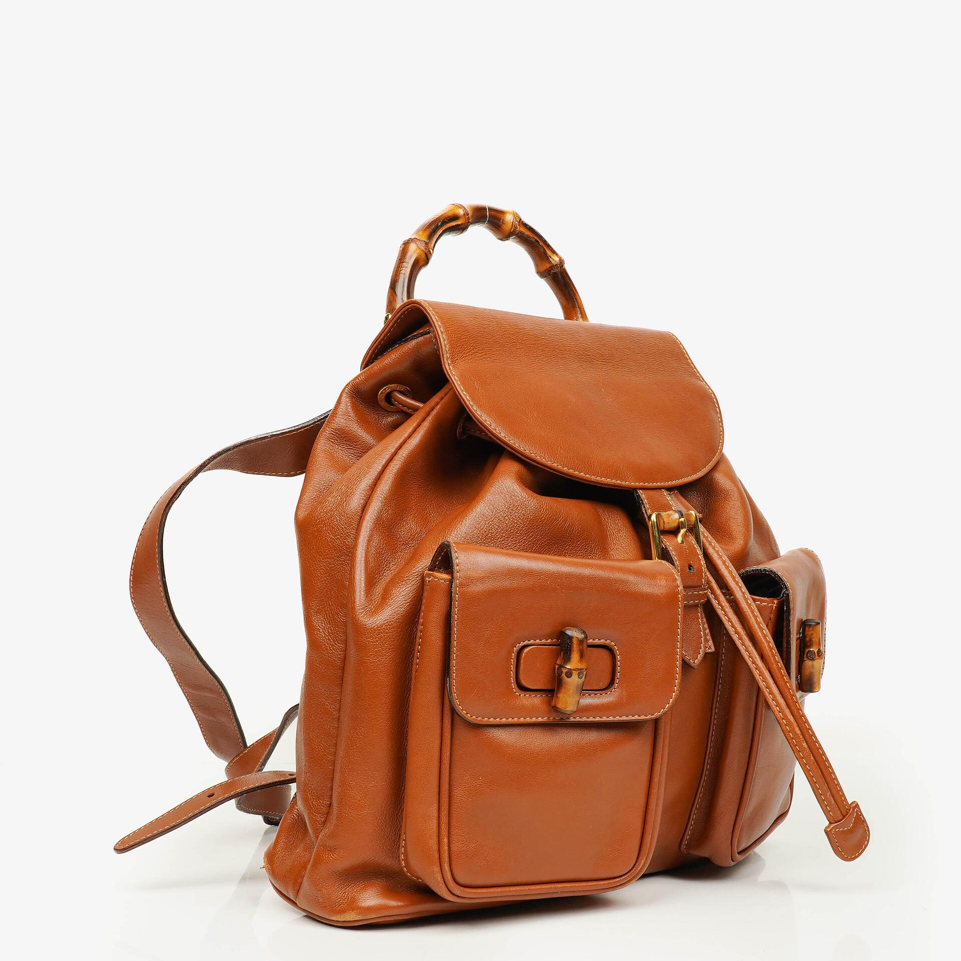 Gucci Brown Leather Bamboo Backpack