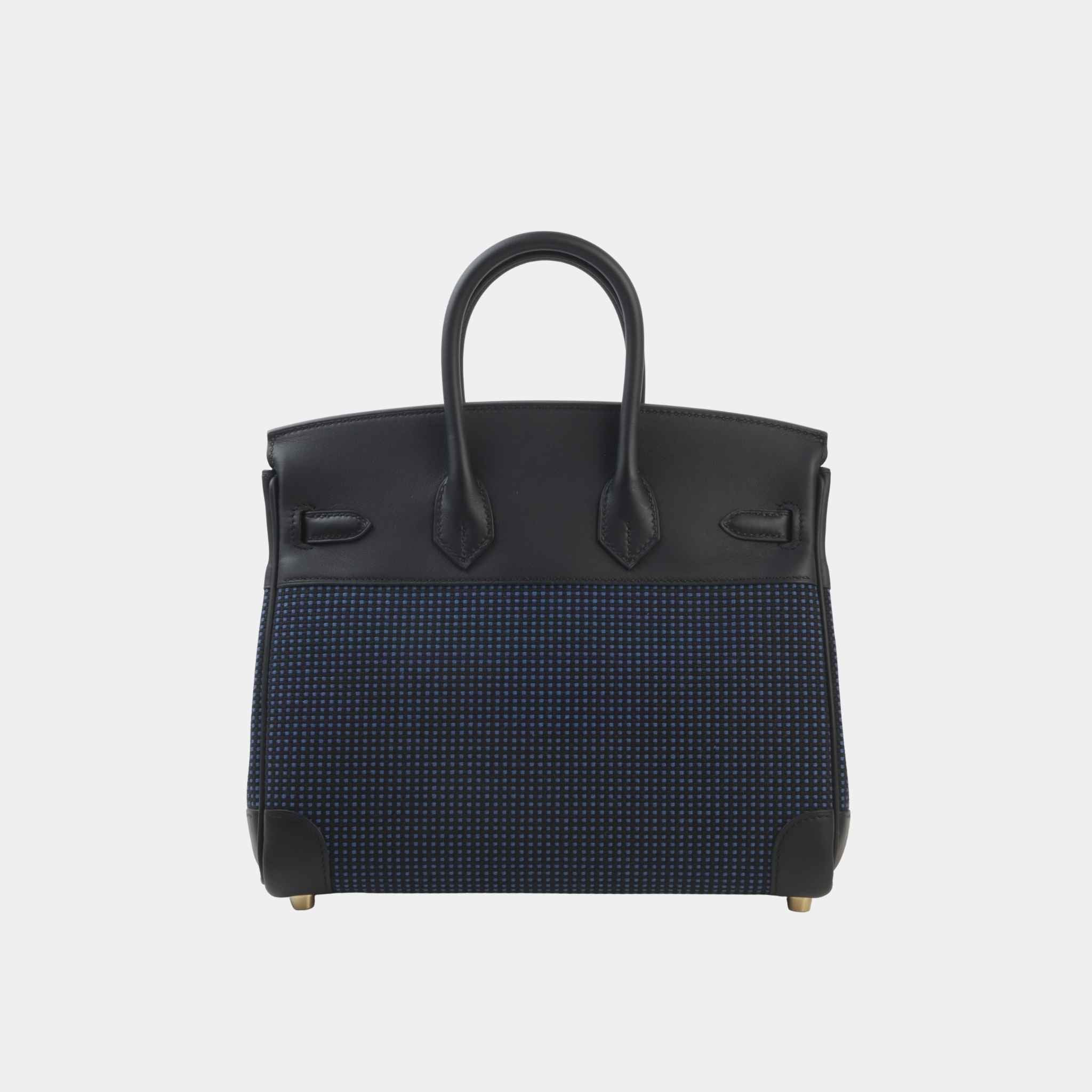 Birkin 25 Swift-Toile Quadrille Canvas Black/ Bleu Egee GHW