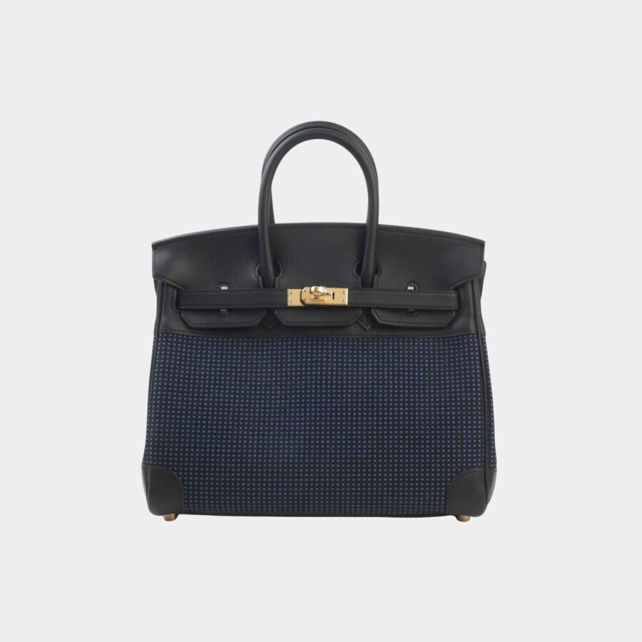 Birkin 25 Swift-Toile Quadrille Canvas Black/ Bleu Egee GHW | Studio Nafay