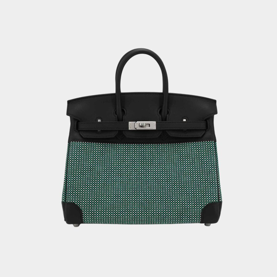 Birkin 25 Swift-Toile Quadrille Canvas Menthe/ Black PHW | Studio Nafay