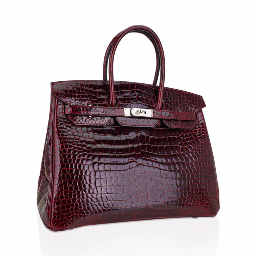 Hermes Birkin 35 Bag Bordeaux Porosus Crocodile with Palladium Hardware | Studio Nafay