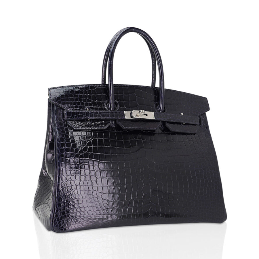 Hermes Birkin 35 Bag Blue Marine Porosus Crocodile with Palladium Hardware | Studio Nafay