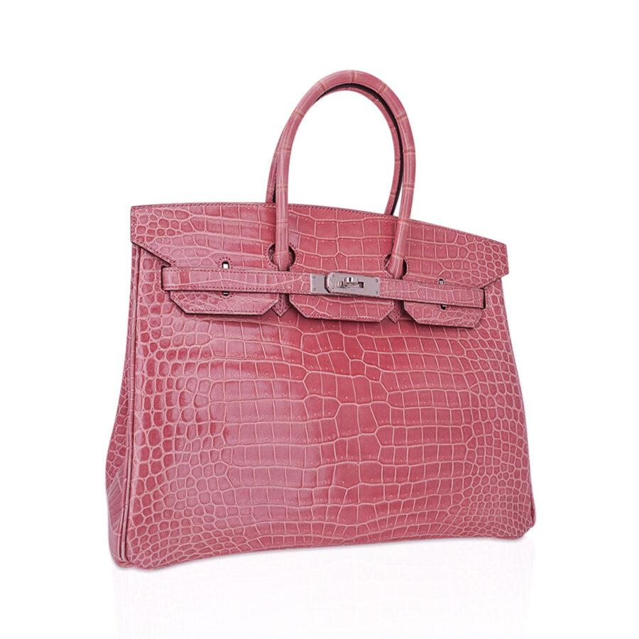 Hermes Birkin 35 Bag Rose Indien Porosus Crocodile with Palladium Hardware | Studio Nafay