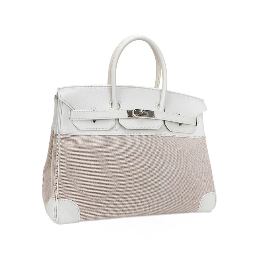 Hermes Birkin 35 Bag Toile White Swift Leather with Palladium Hardware | Studio Nafay