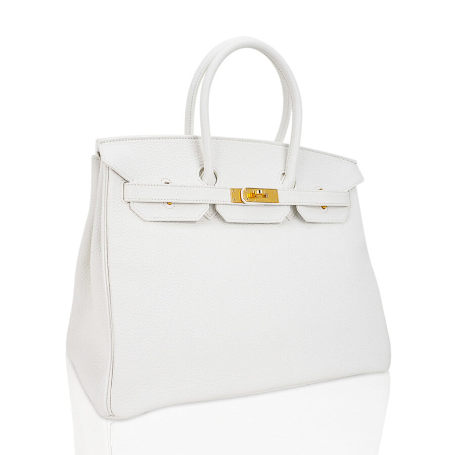 Hermes Birkin 35 Bag White Clemence Leather with Gold Hardware | Studio Nafay