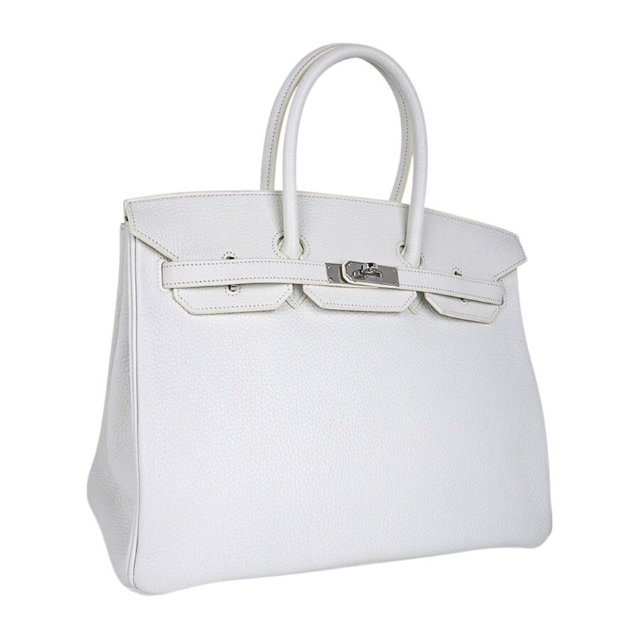 Hermes Birkin 35 Bag White Clemence Leather with Palladium Hardware | Studio Nafay