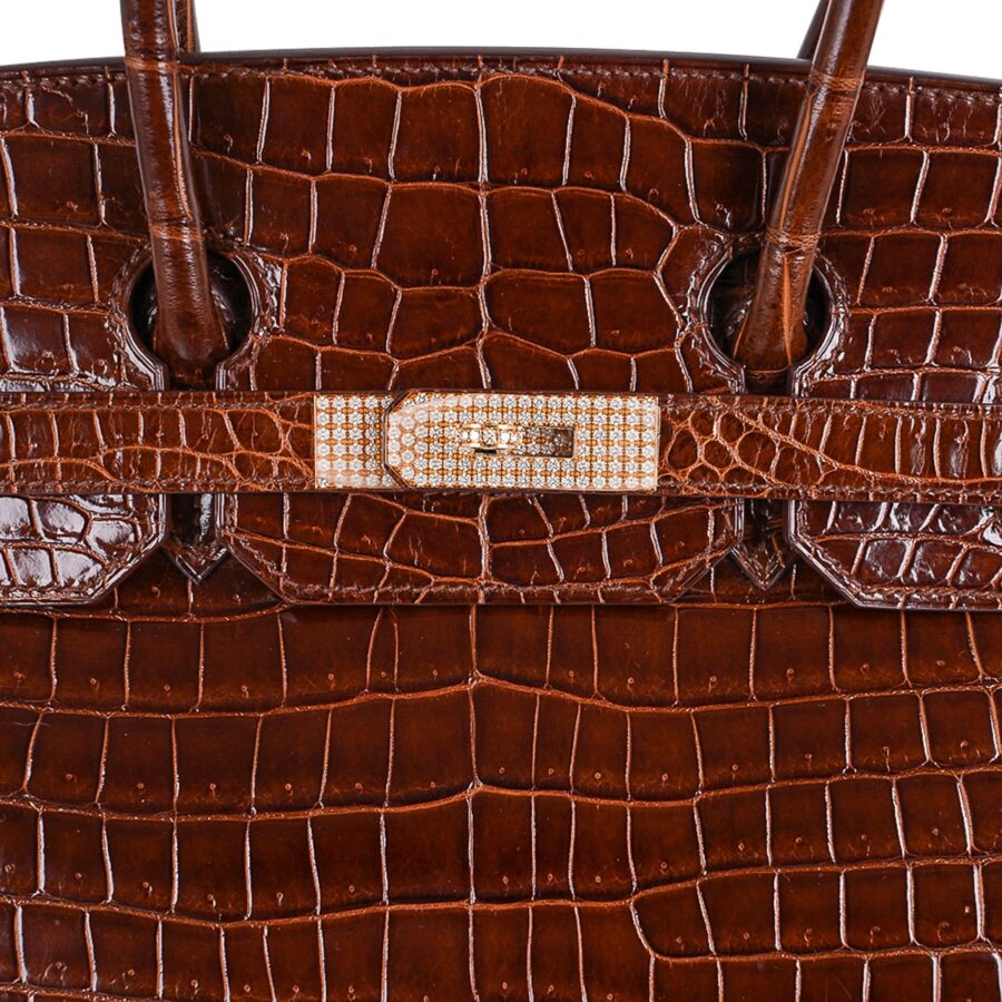 Hermes Birkin 35 Bag Diamond Miel Porosus Crocodile with Gold Hardware | Studio Nafay
