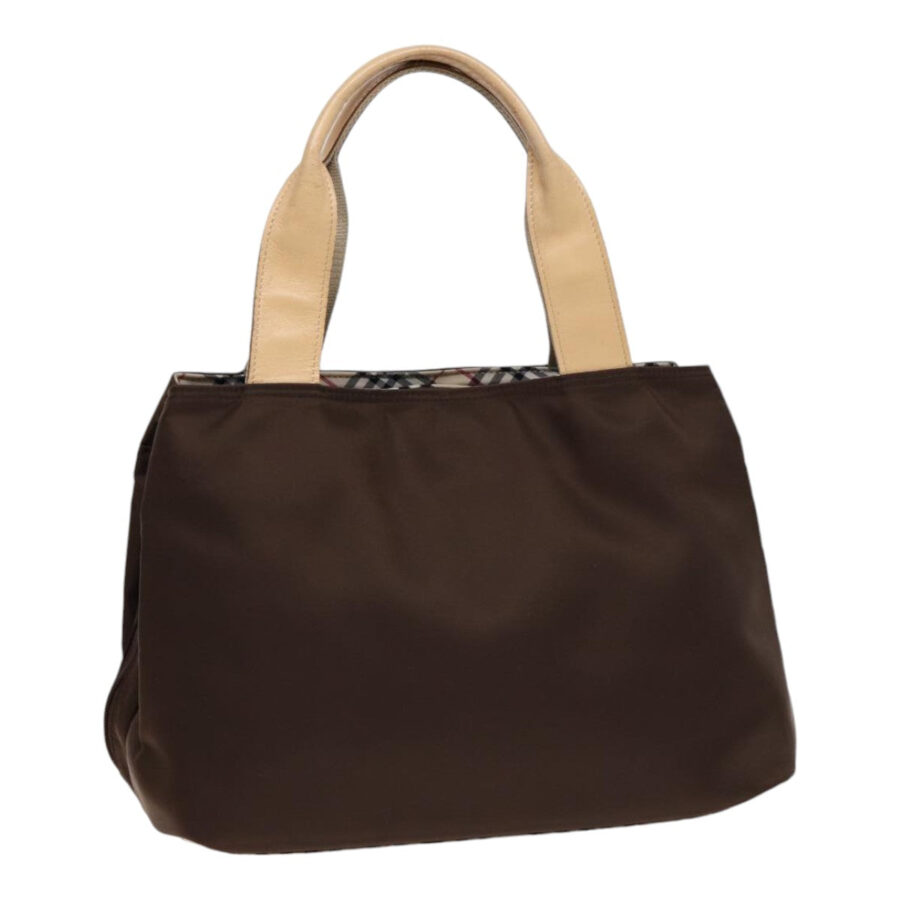 Burberry Nova Check Hand Bag Nylon Brown Beige Silver Auth hk1567 | Studio Nafay