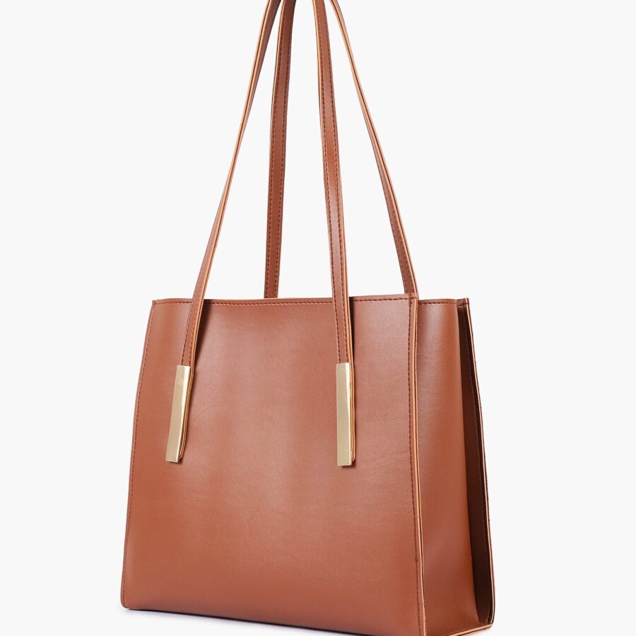 Brown zipper shoulder bag with long handle | Studio Nafay