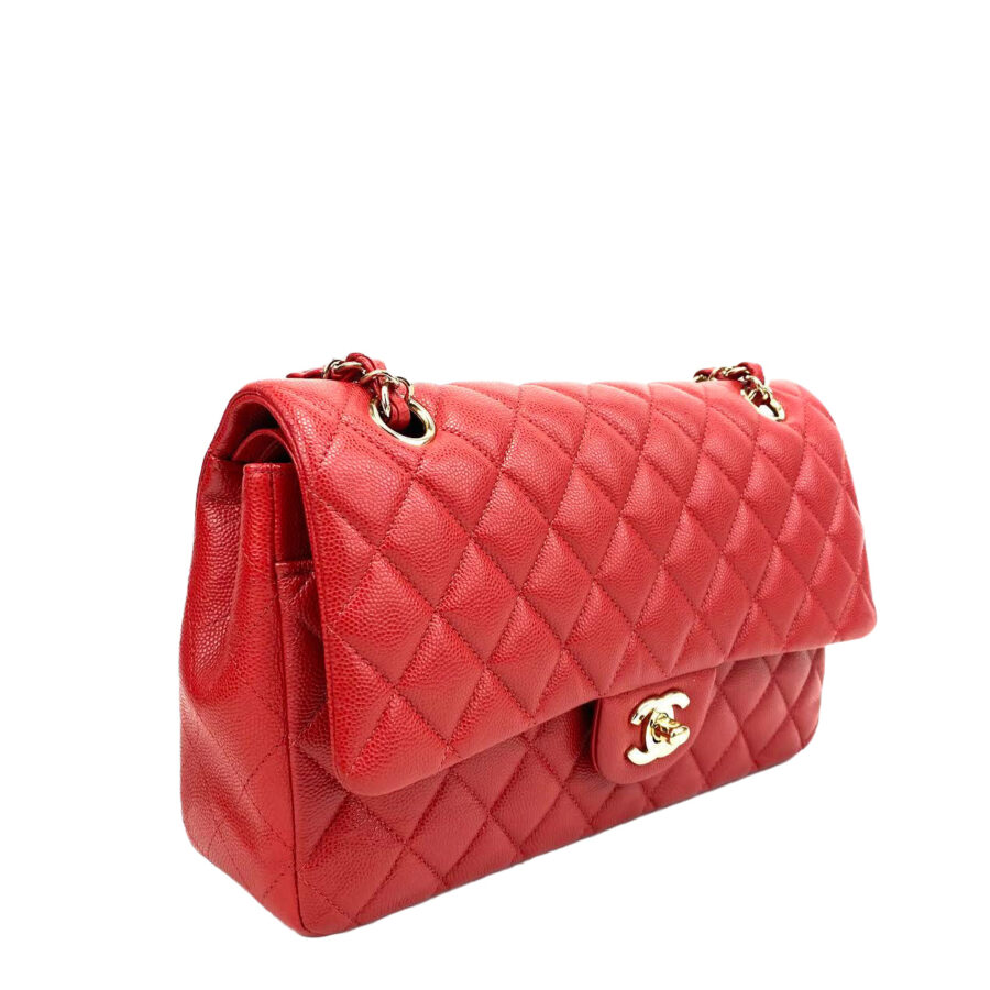 CHANEL Medium Double Flap Quilted Caviar w/gold - Red | Studio Nafay