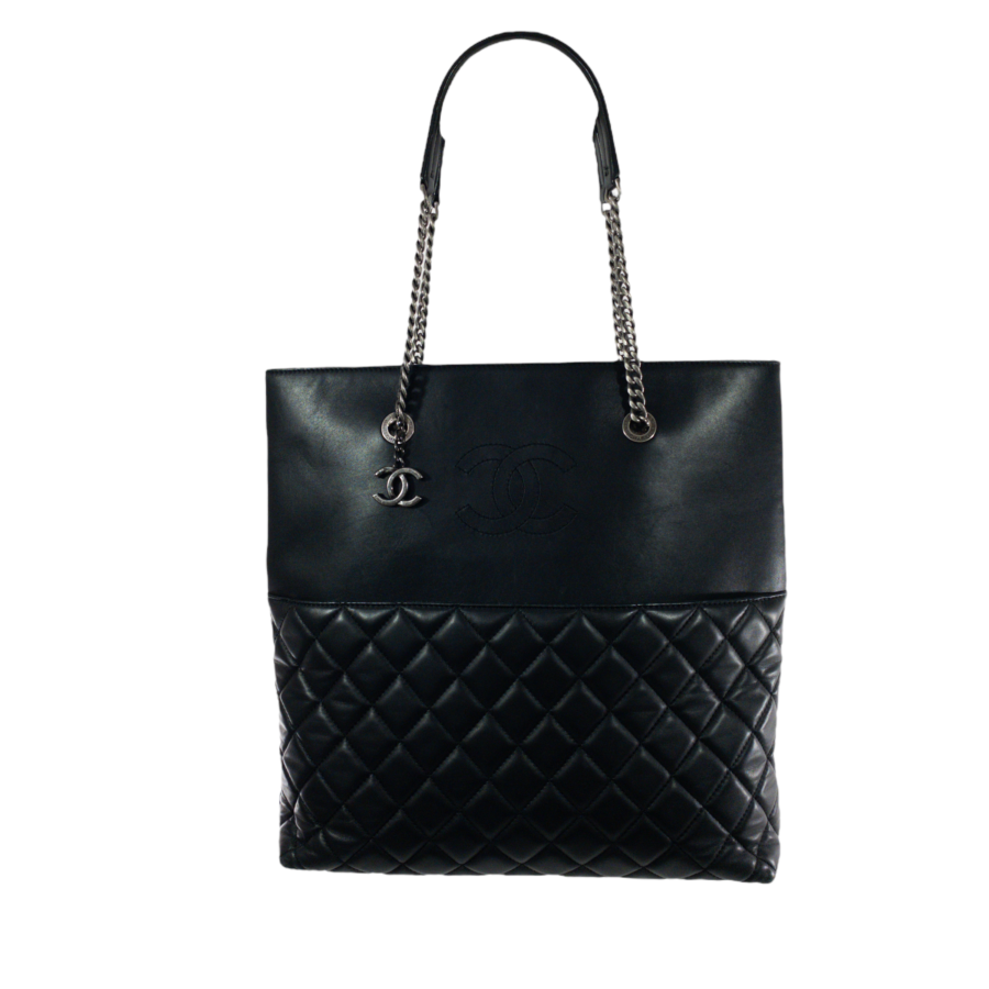 Chanel Navy/Black Quilted Lambskin Shopper Tote RHW | Studio Nafay