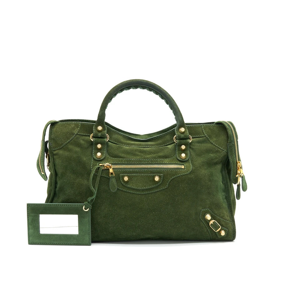 BALENCIAGA GIANT CITY BAG IN SUEDE GREEN GHW | Studio Nafay