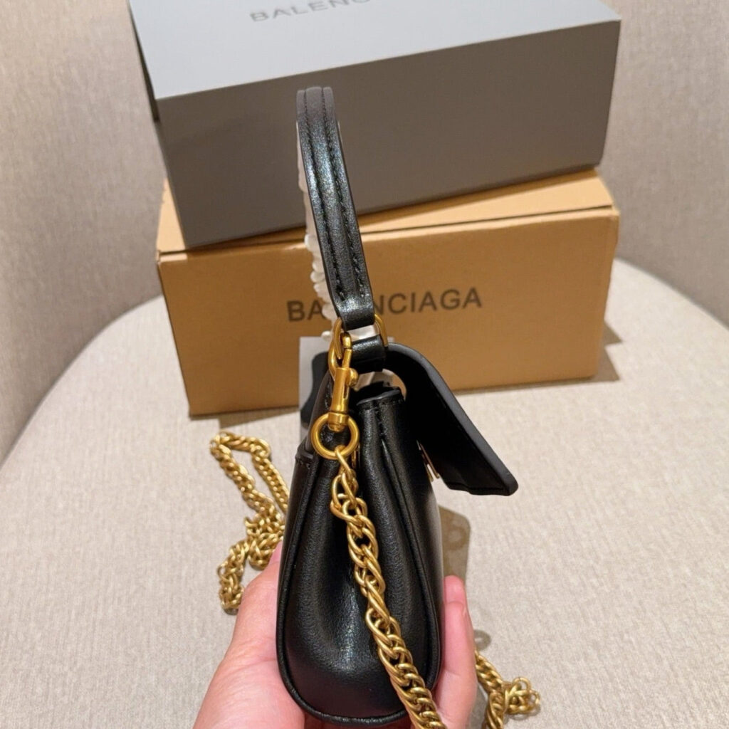 RODEO NANO BAG WITH CHAIN 17 IN BLACK SMOOTH CALFSKIN GOLD HARDWARE | Studio Nafay