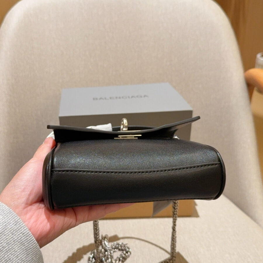 RODEO NANO BAG WITH CHAIN 17 IN BLACK SMOOTH CALFSKIN SILVER HARDWARE | Studio Nafay