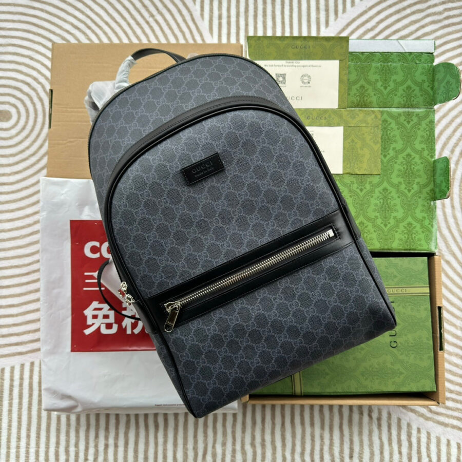 BACKPACK 44 IN GRAY MONOGRAM CANVAS AND BLACK LEATHER TRIM | Studio Nafay
