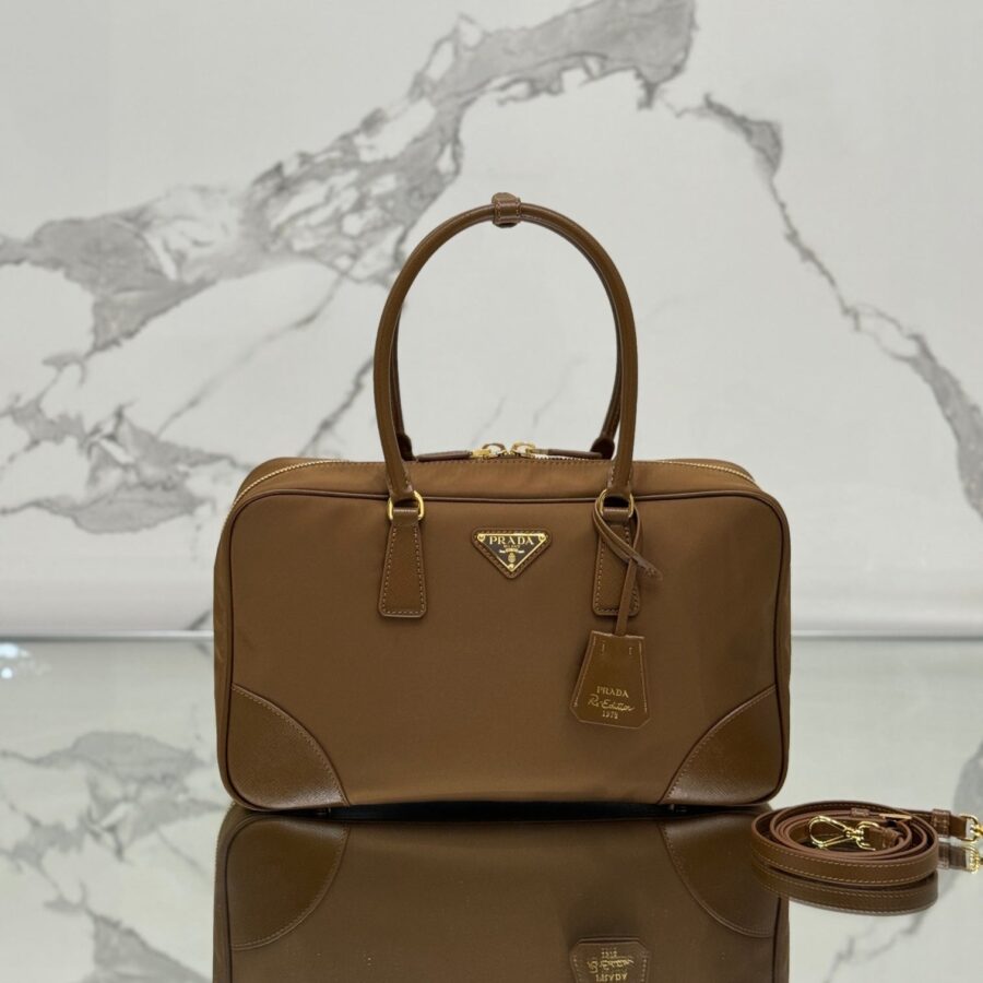 LARGE TOP HANDLE BAG 35 IN CHERRY WOOD NYLON AND CALFSKIN TRIM | Studio Nafay
