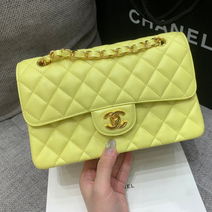 CHANEL Small Classic Flap Bag 23cm Yellow Caviar Gold Hardware | Studio Nafay