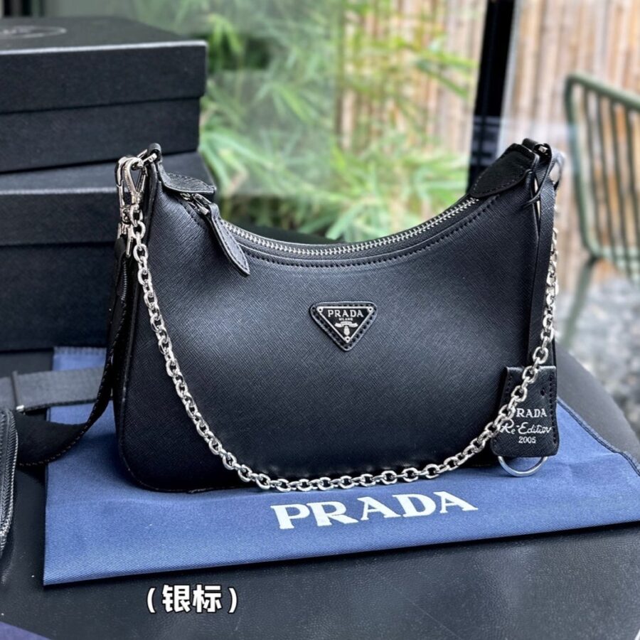 PRA 22 BAG IN BLACK SATIN WITH RHINSTONE SILVER HARDWARE | Studio Nafay