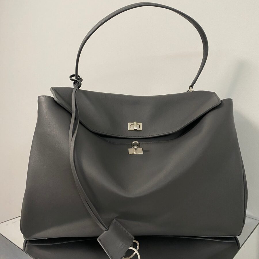RODEO LARGE BAG 40 IN GREY SMOOTH CALFSKIN SILVER HARDWARE | Studio Nafay