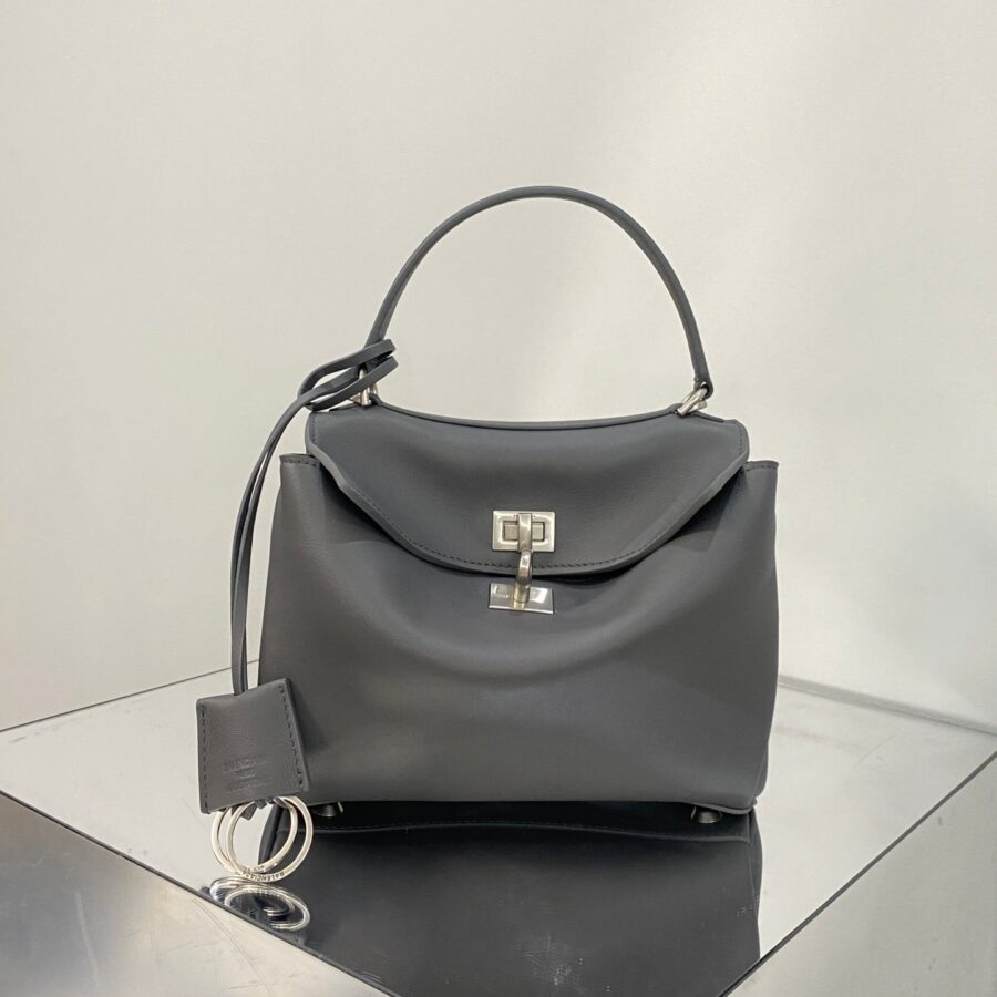 RODEO MINI BAG 22 IN GREY SMOOTH CALFSKIN SILVER HARDWARE | Studio Nafay