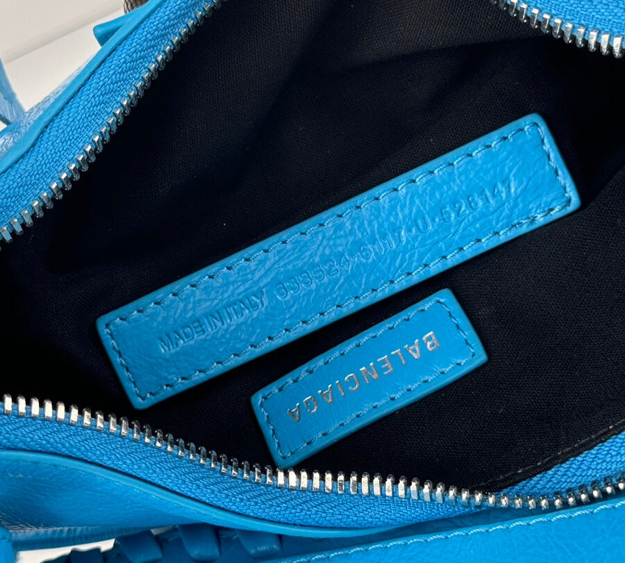 LE CAGOLE SMALL SHOULDER BAG 26 WITH RHINESTONES IN DODPER BLUE LAMBSKIN | Studio Nafay