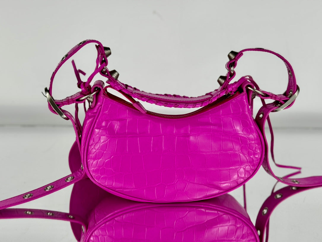 LE CAGOLE SMALL SHOULDER BAG 26 WITH RHINESTONES IN DEEP PINK CROCODILE EMBOSSED CALFSKIN - Product Image 2