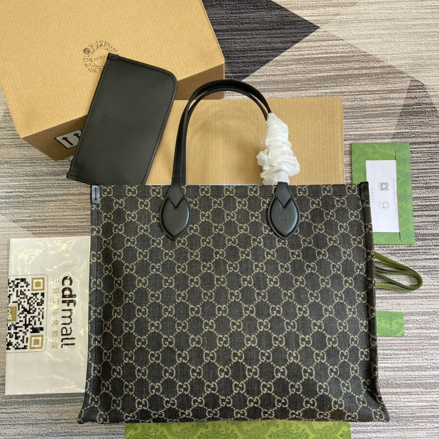 OPHIDIA GG 41 LARGE TOTE BAG IN BLACK DENIM | Studio Nafay