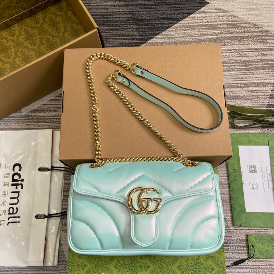 GG MARMONT 26 MEDIUM SHOULDER BAG BLUE IRIDESCENT CALFSKIN | Studio Nafay