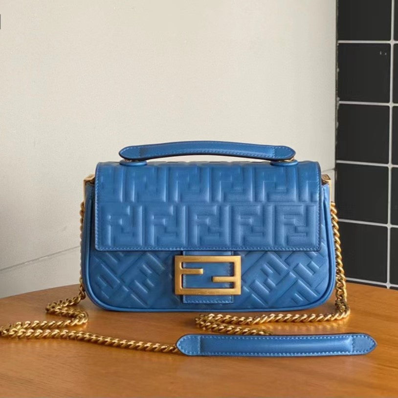 Fend Baguette 24 Bag With FF Motif Blue Leather Ghw | Studio Nafay