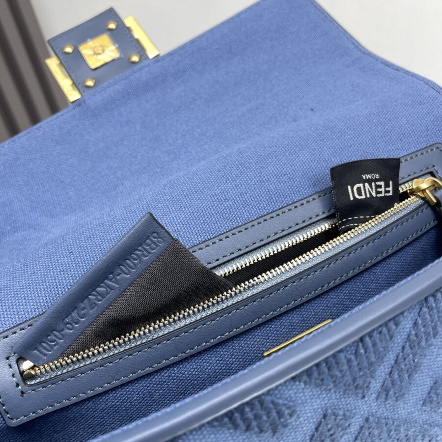 Fend Baguette Blue Canvas Bag 27 with FF Embroidery Ghw | Studio Nafay