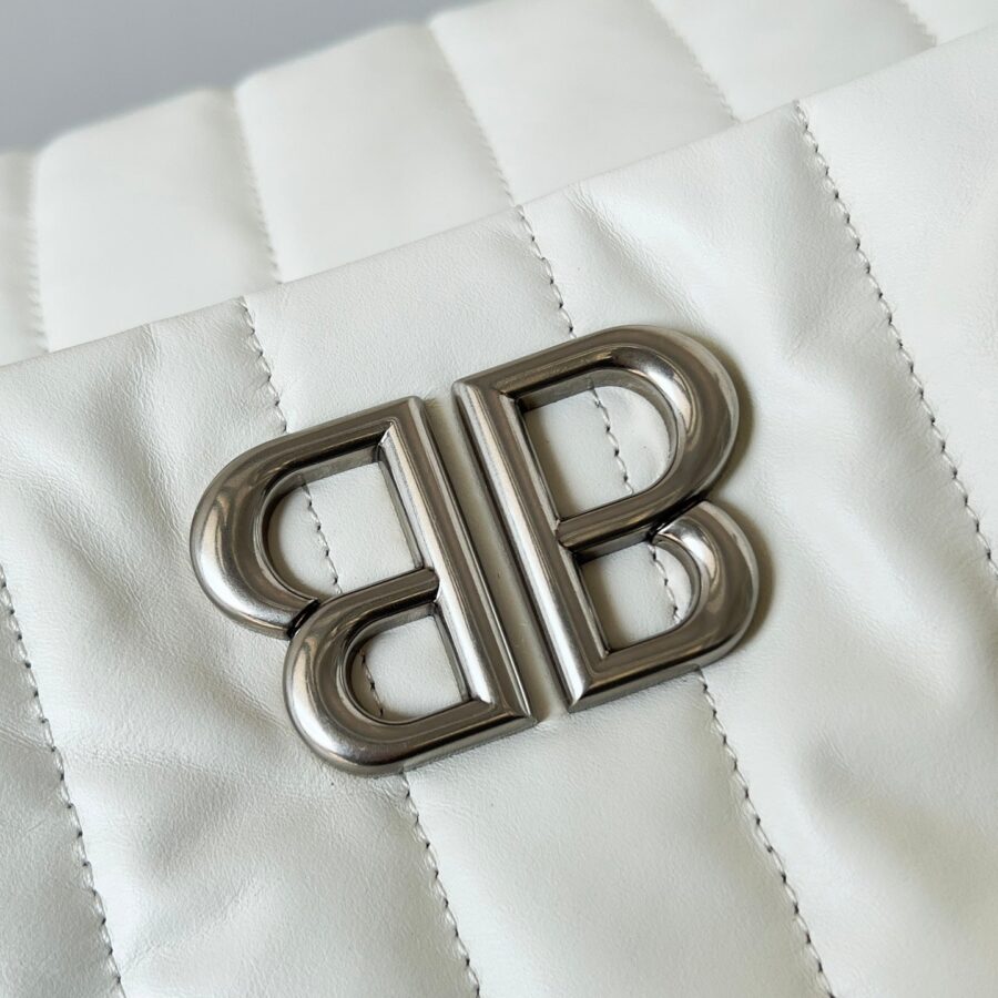 MONACO BAG 32 IN WHITE QUILTED THIN CALFSKIN SILVER HARDWARE | Studio Nafay