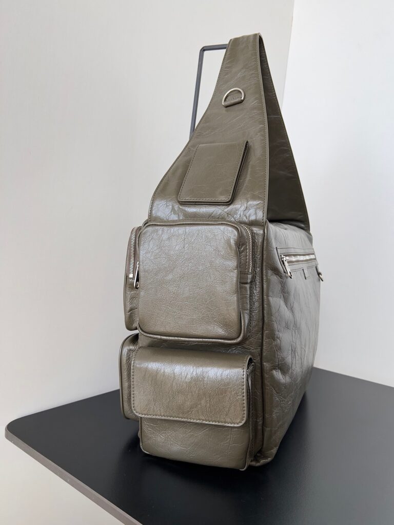 SUPERBUSY LARGE SLING BAG 42 IN KHAKI GREEN LAMBSKIN - Product Image 2