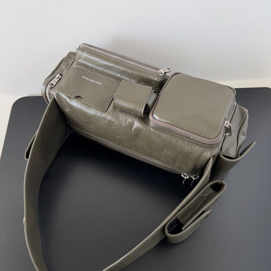 SUPERBUSY SLING BAG 35 IN KHAKI GREEN LAMBSKIN | Studio Nafay