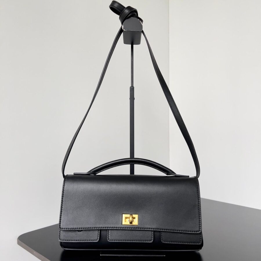 BEL AIR CLUTCH 27 IN BLACK NAPPA LAMBSKIN GOLD HARDWARE | Studio Nafay