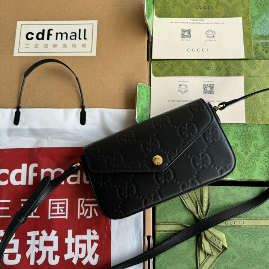 SUPER MINI SHOULDER BAG 21 IN BLACK EMBOSSED CALFSKIN | Studio Nafay