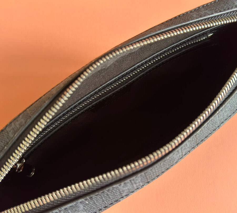 SMALL CROSSBODY BAG 24 WITH TAG IN BLACK CALFSKIN AND CANVAS TRIM | Studio Nafay