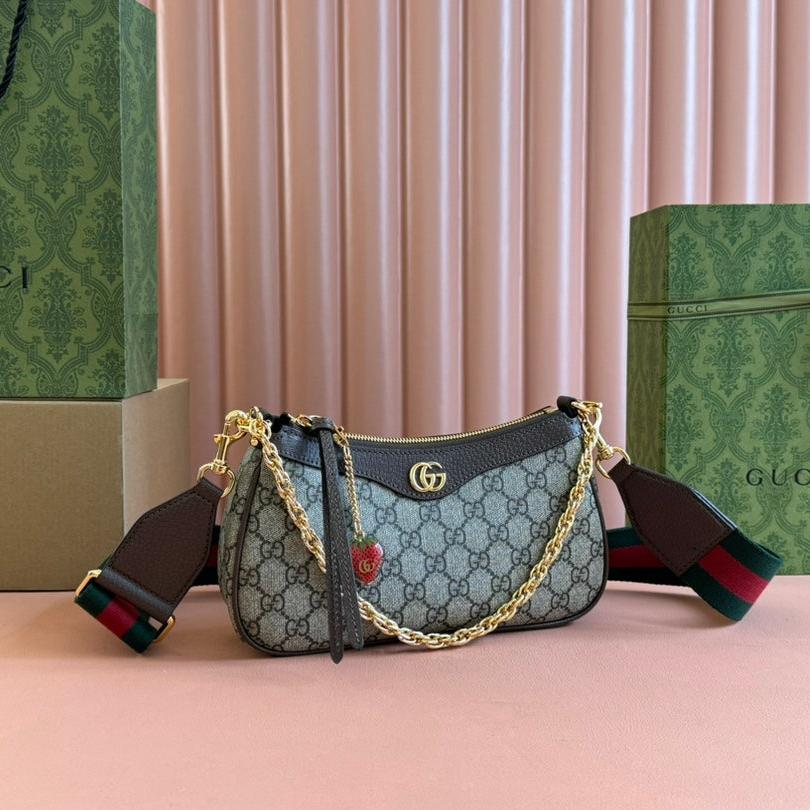 OPHIDIA SMALL SHOULDER BAG 25 IN BEIGE EBONY CANVAS AND DARK BROWN LAMBSKIN GOLD HARDWARE | Studio Nafay