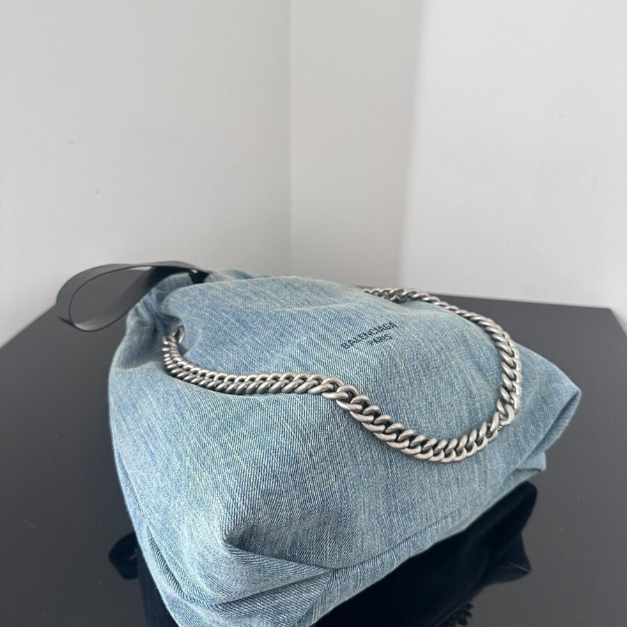 CRUSH SMALL TOTE BAG 26 IN BLUE WASHED DENIM SILVER HARDWARE | Studio Nafay