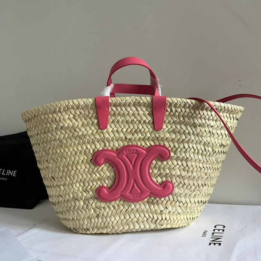 medium classic panier 25cm raffia and dark pink calfskin | Studio Nafay