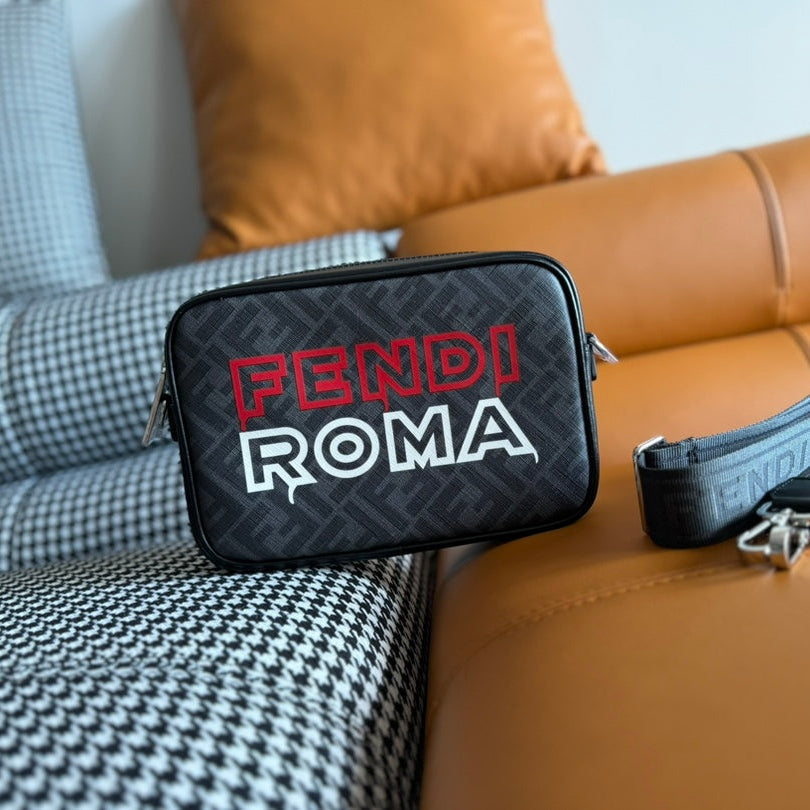 CLUTCH 22 WITH FF MOTIF IN DARK GRAY TEXTURED FABRIC AND BLACK LAMBSKIN TRIM | Studio Nafay