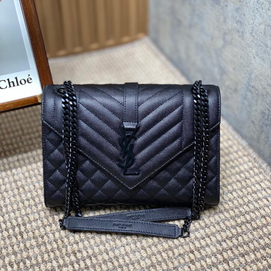 ENVELOPE CHAIN BAG 24 IN BLACK CALFSKIN | Studio Nafay