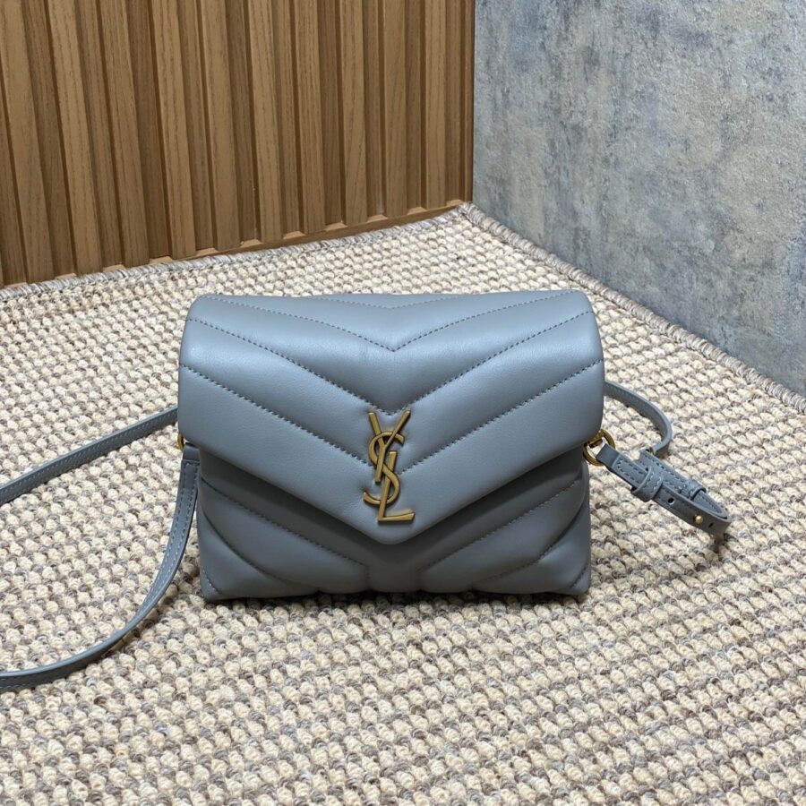 LOULOU MINI BAG 20 IN ASH BLUE QUILTED LAMBSKIN GOLD HARDWARE | Studio Nafay