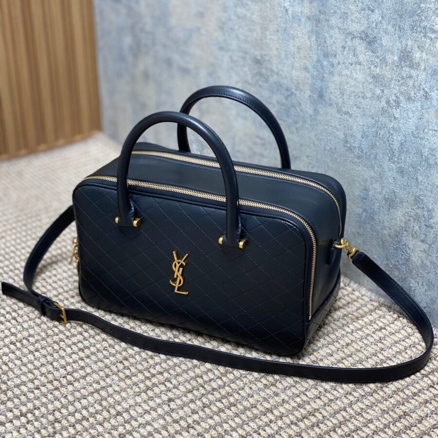SMALL TRAVEL BAG 31 IN BLACK QUILTED LAMBSKIN GOLD HARDWARE | Studio Nafay