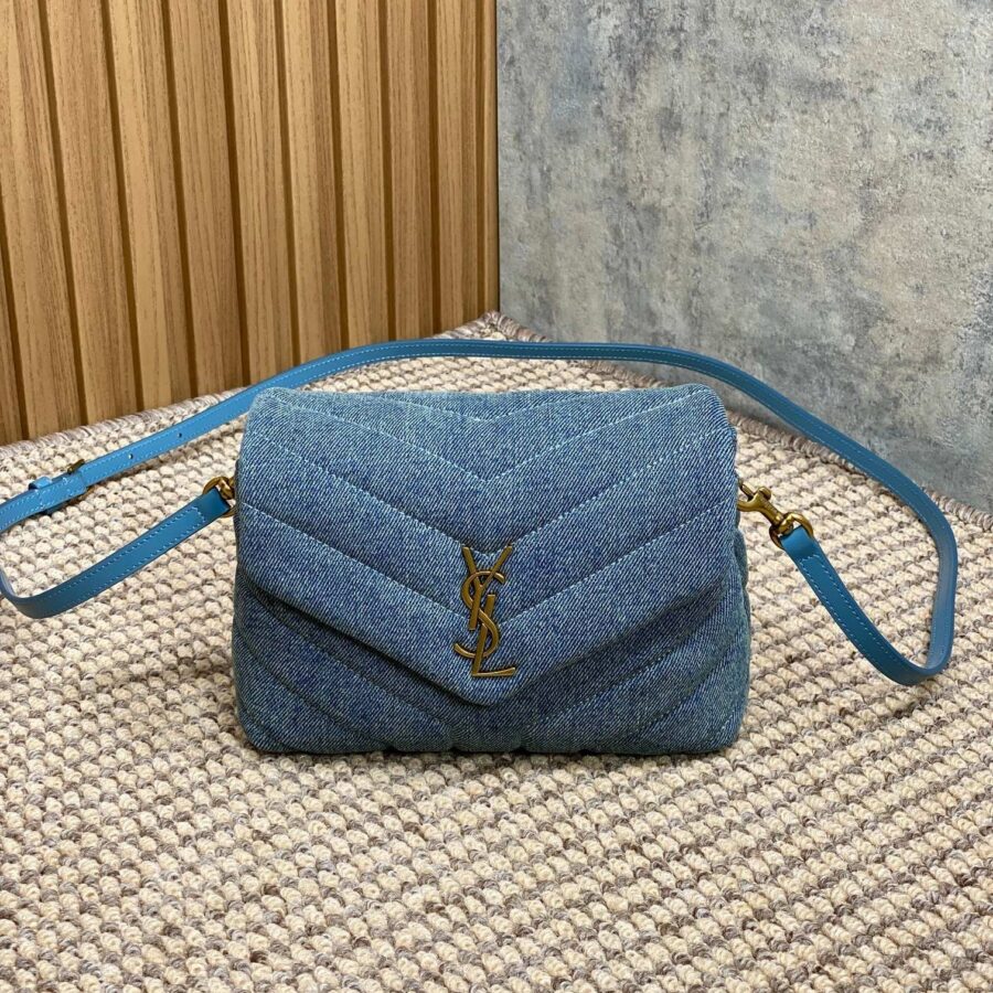 LOULOU MINI BAG 20 IN BLUE DENIM GOLD HARDWARE | Studio Nafay