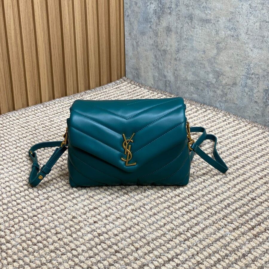 LOULOU MINI BAG 20 IN DARK CYAN LAMBSKIN GOLD HARDWARE | Studio Nafay