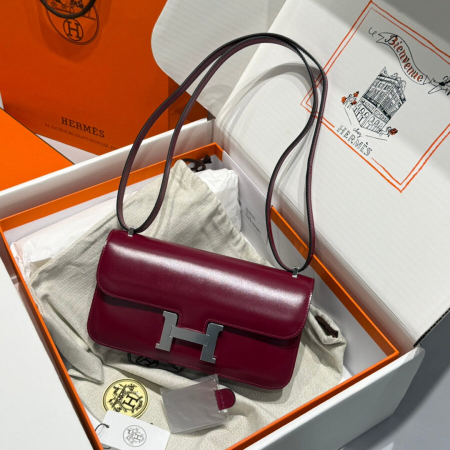 HM Constance Elan 24cm Bag Burgundy Box Calfskin Silver Hardware | Studio Nafay