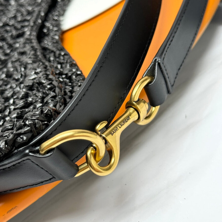 YSL OXALIS 37CM BLACK RAFFIA TAN CALFSKIN | Studio Nafay
